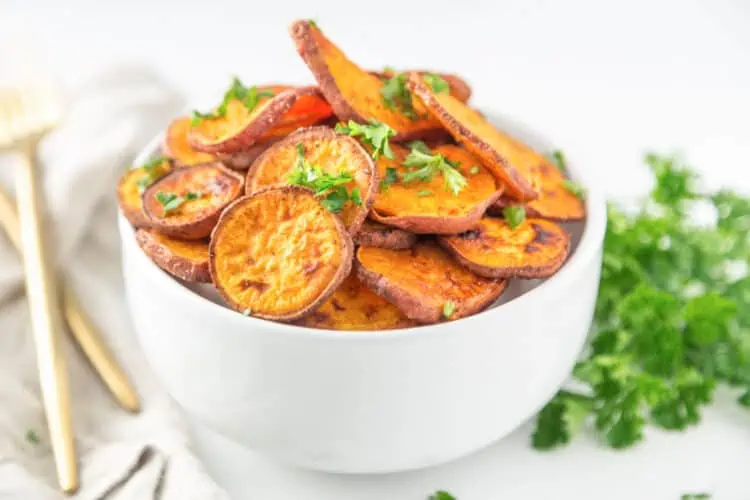 Roasted Baked Sweet Potato Slices and Cubes