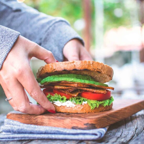 Tofu Bacon Served on a Vegan Sandwich