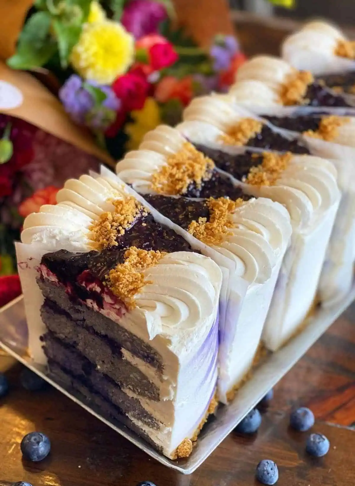 Vegan blueberry cheesecake slices from Valhalla Bakery.