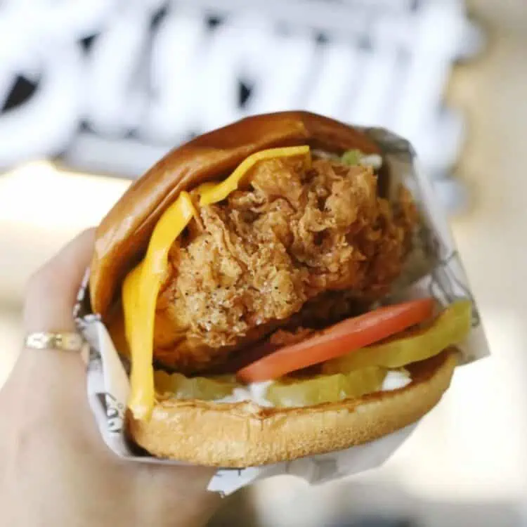 A vegan crispy chicken sandwich from Winter Park Biscuit in Orlando, Florida.