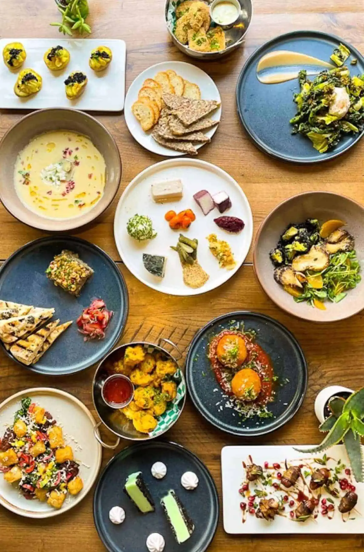 A spread of vegan spring menu items at Fancy Plants in Chicago.