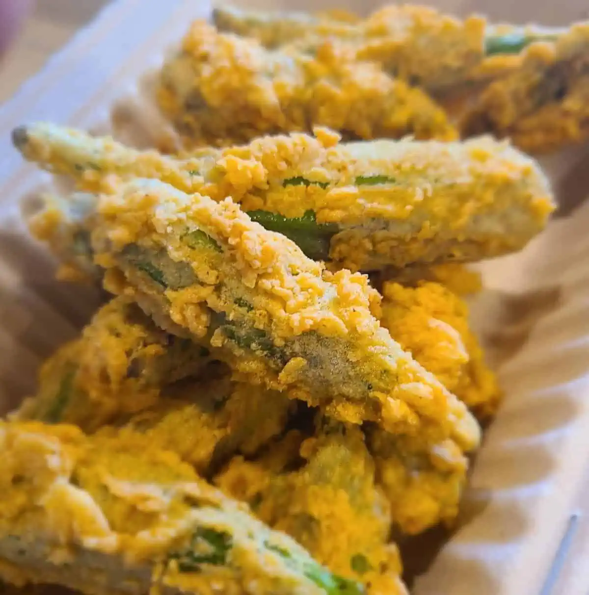 A plate of vegan okra at Majani Soulful Vegan Cuisine in Chicago.