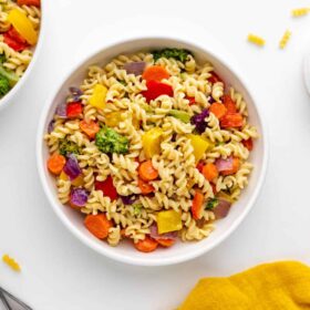 rainbow vegetable mac and cheese vegan kids meal