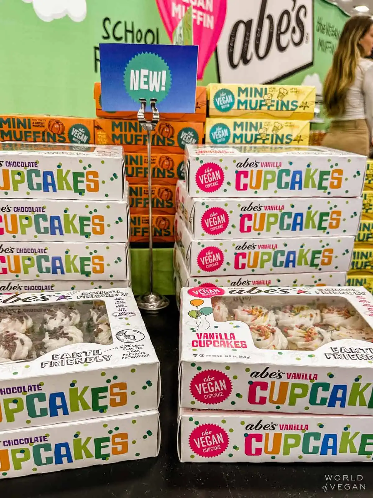 Boxes of Abe's brand vegan cupcakes.