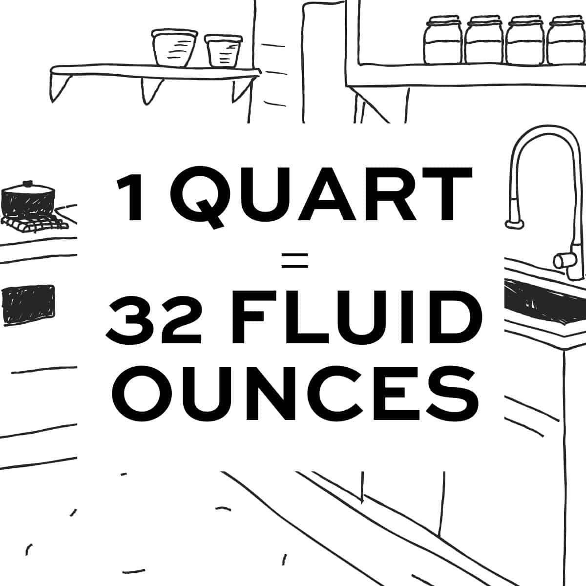 drawing of one quart conversion to 32 fluid ounces of liquid
