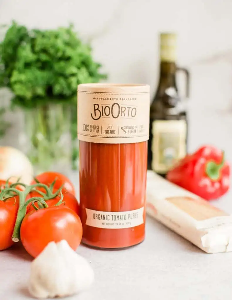 BioOrto Organic Tomato Puree in a glass jar