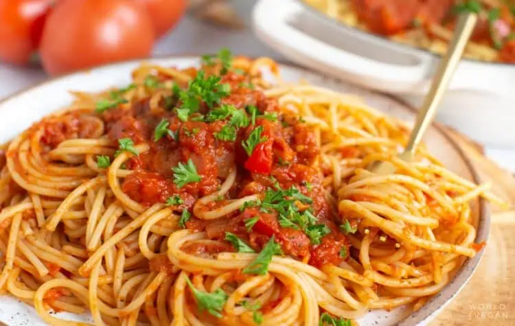 Homemade Spaghetti Arrabbiata Sauce Garnished With Parsley