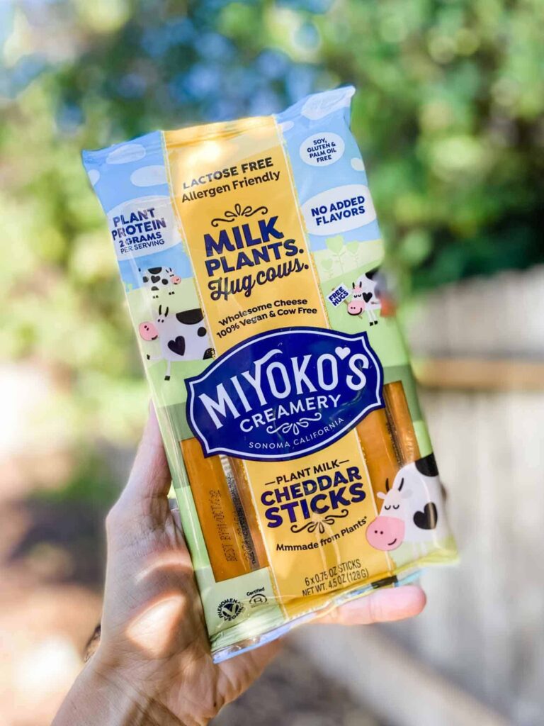 miyokos dairy free vegan cheddar string cheese sticks for kids snacks