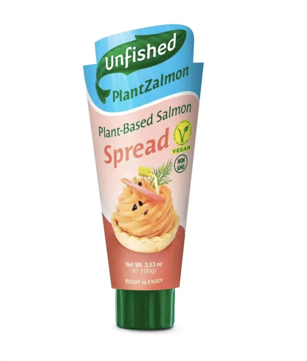 tube of the plant based salmon spread from the brand Unfished