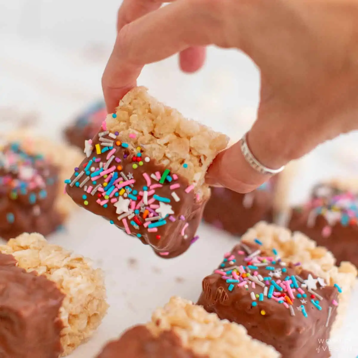 Chocolate Covered Rice Krispies Treats {Vegan + Dairy-Free}