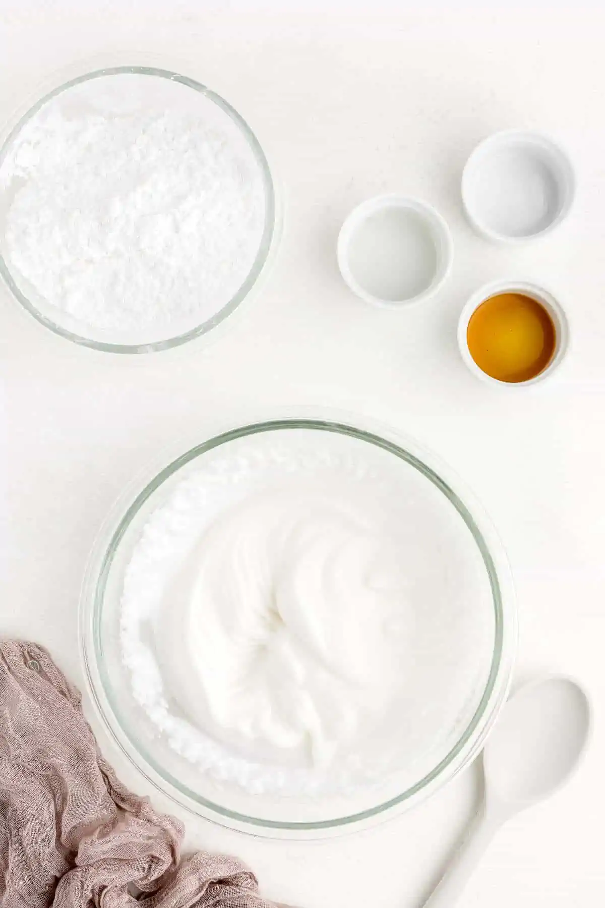 Aquafaba whipped in a bowl.