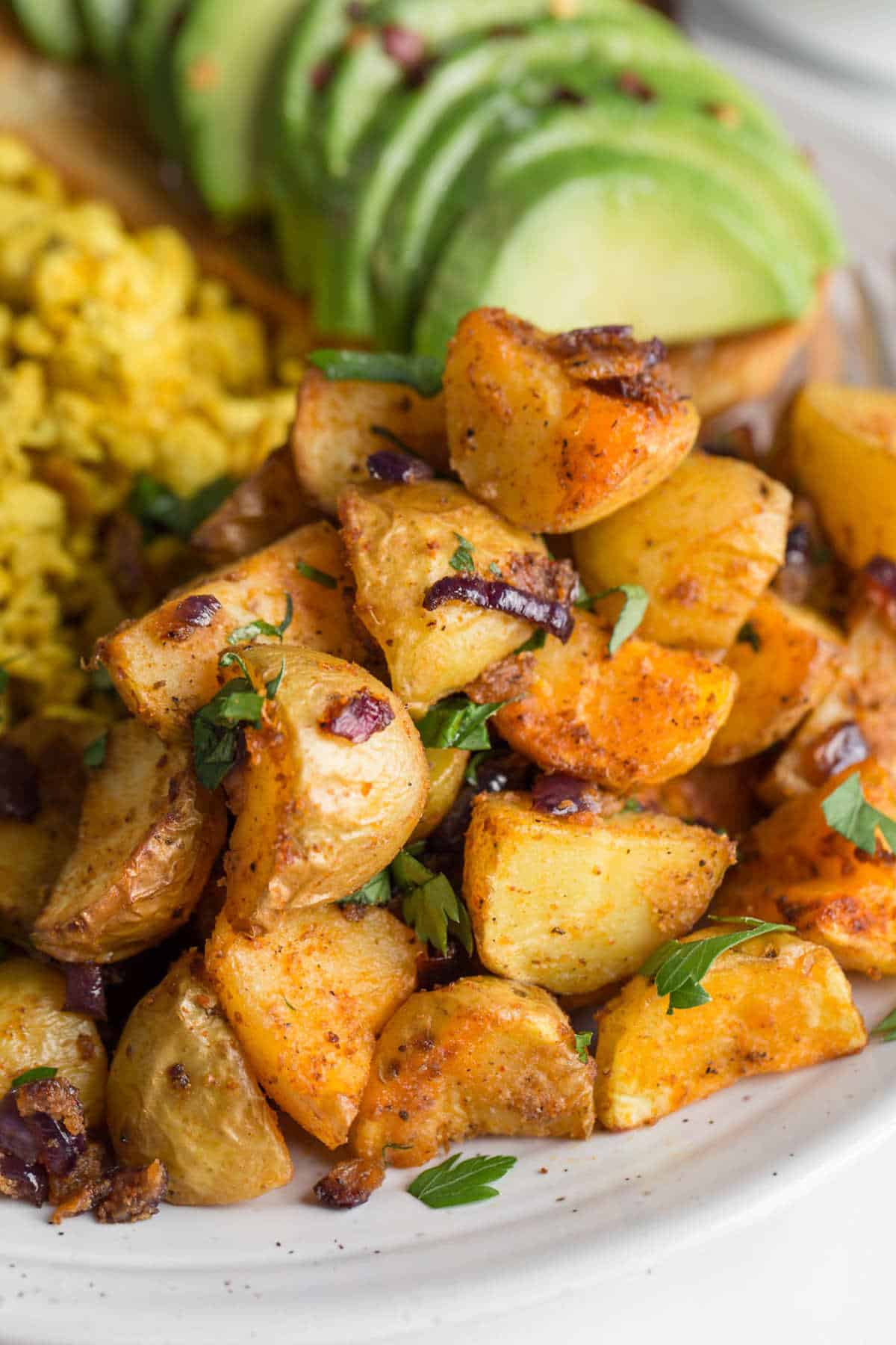 Air fryer home fries on a plate.