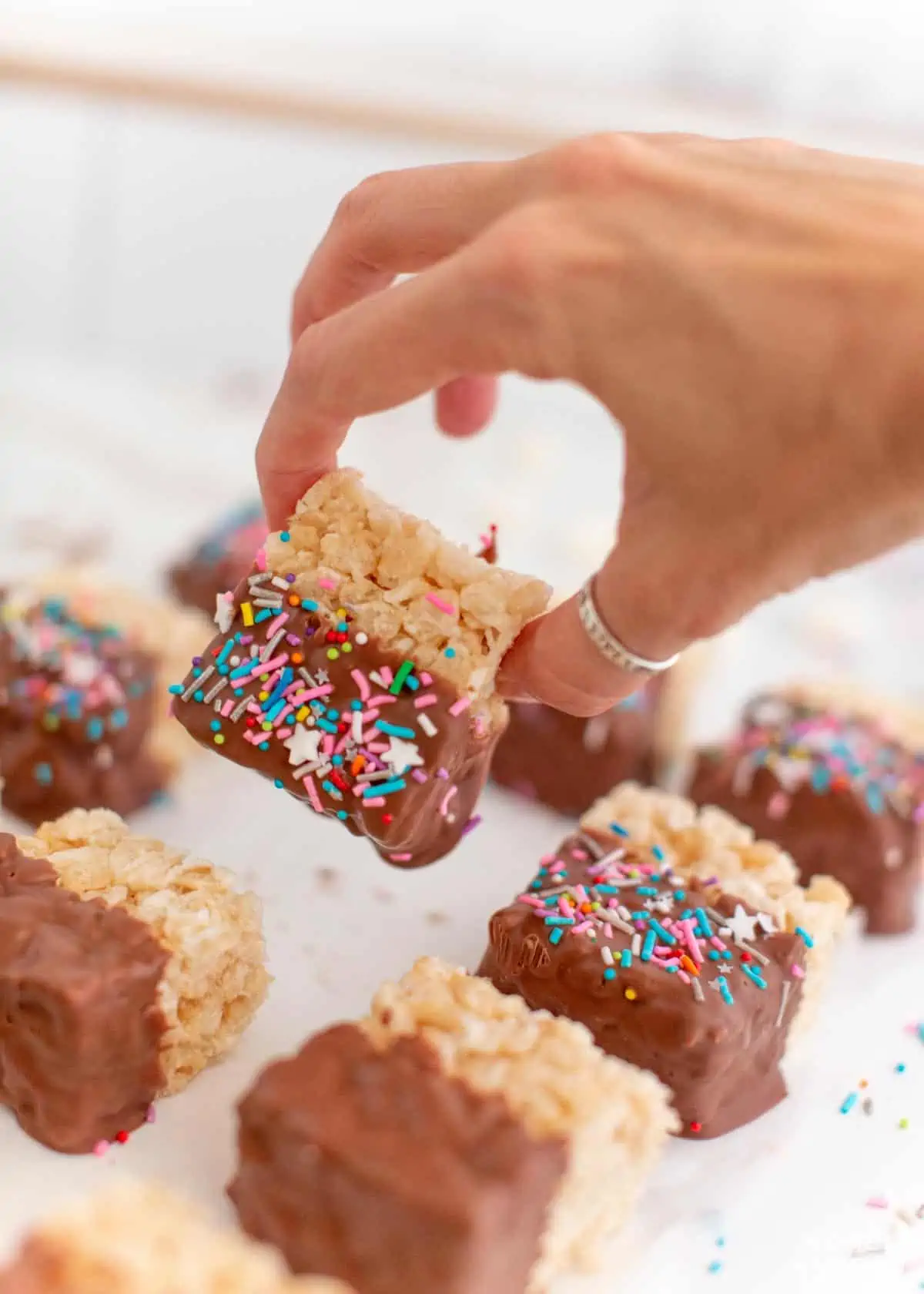 chocolate dipped rice krispies treats