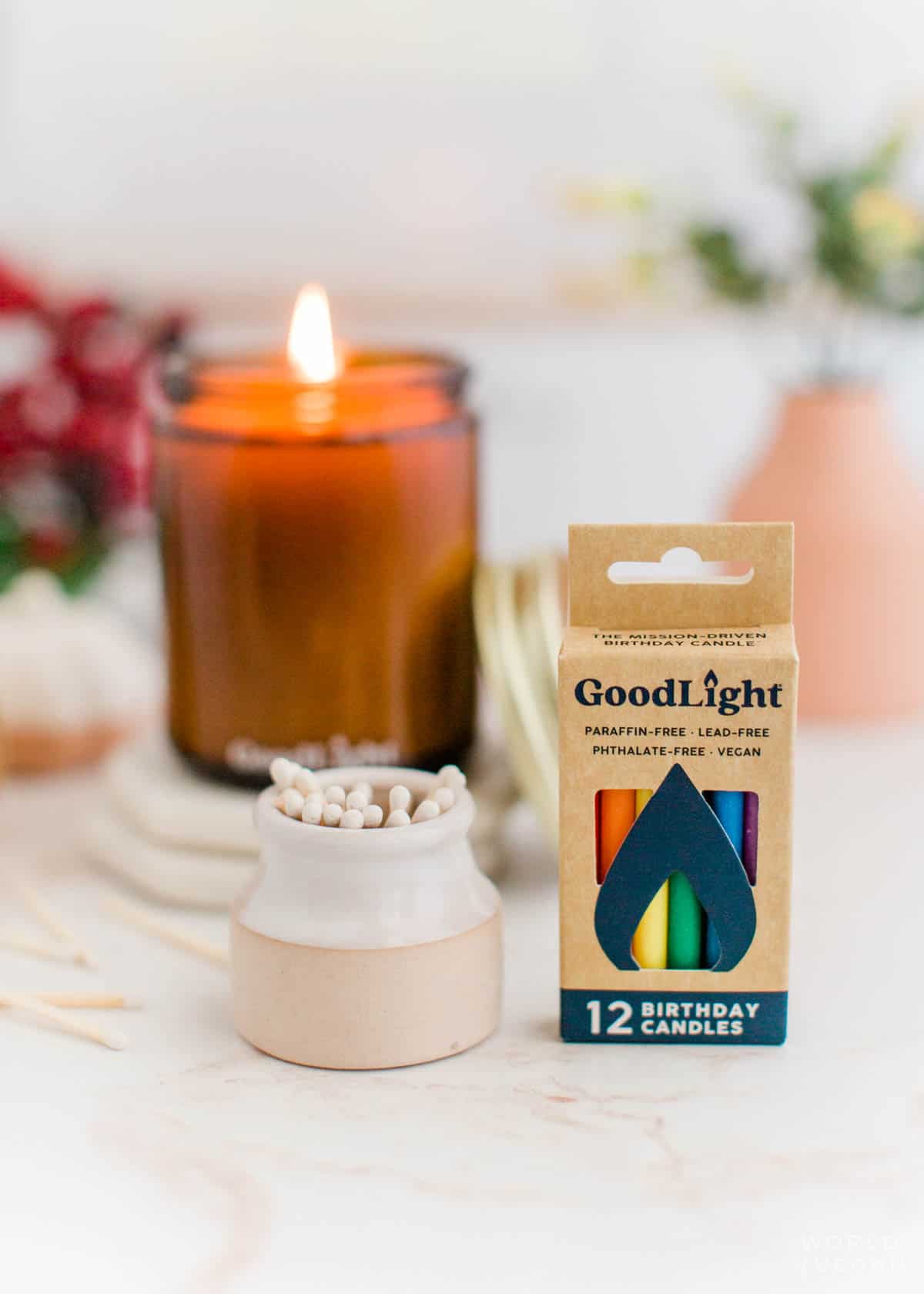 package of colorful vegan birthday candles from Goodlight