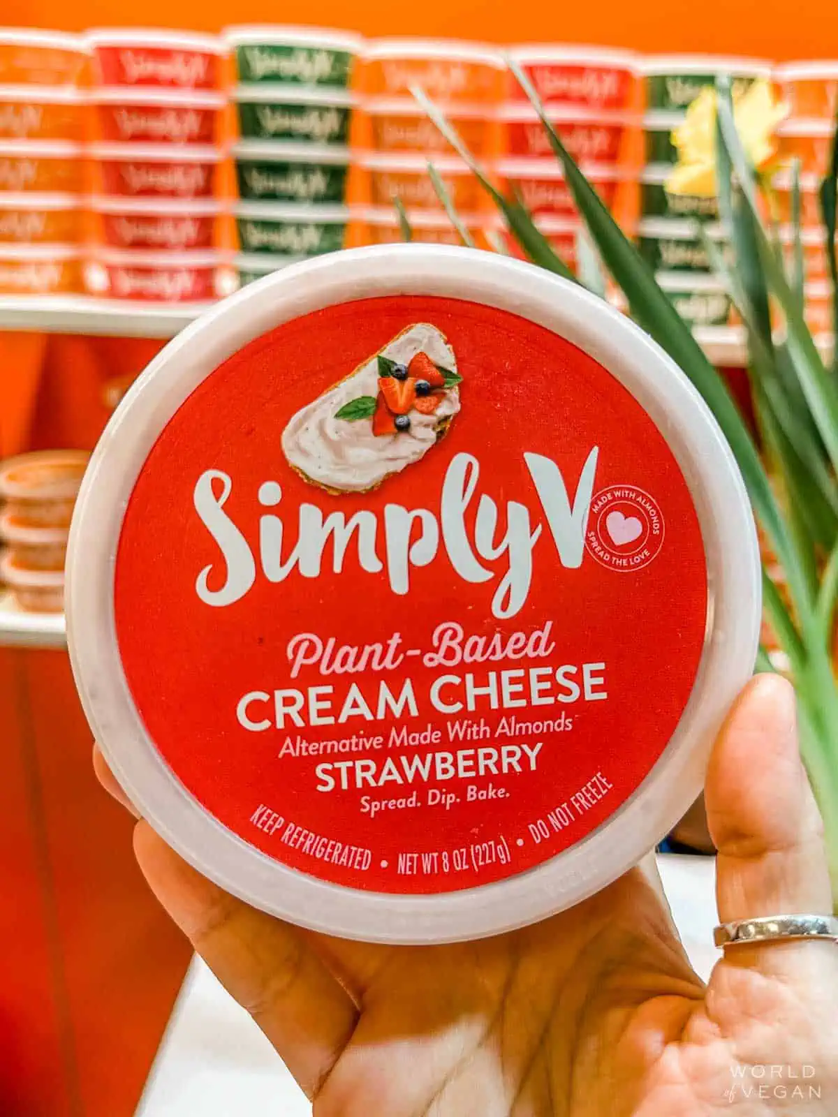 A tub of Simply V vegan cream cheese.