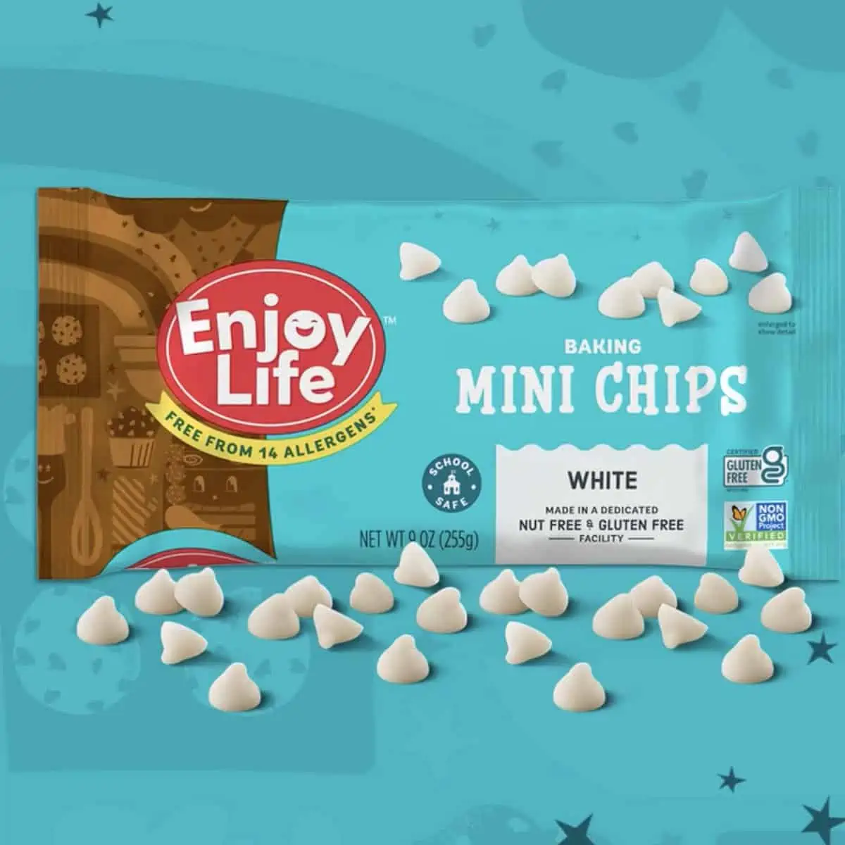 Vegan white chocolate chips from the brand Enjoy Life. 