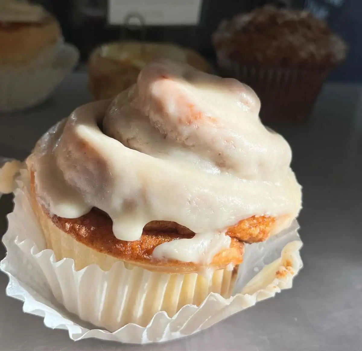 A vegan cinnamon roll from Jet Black Coffee Company in Portland.