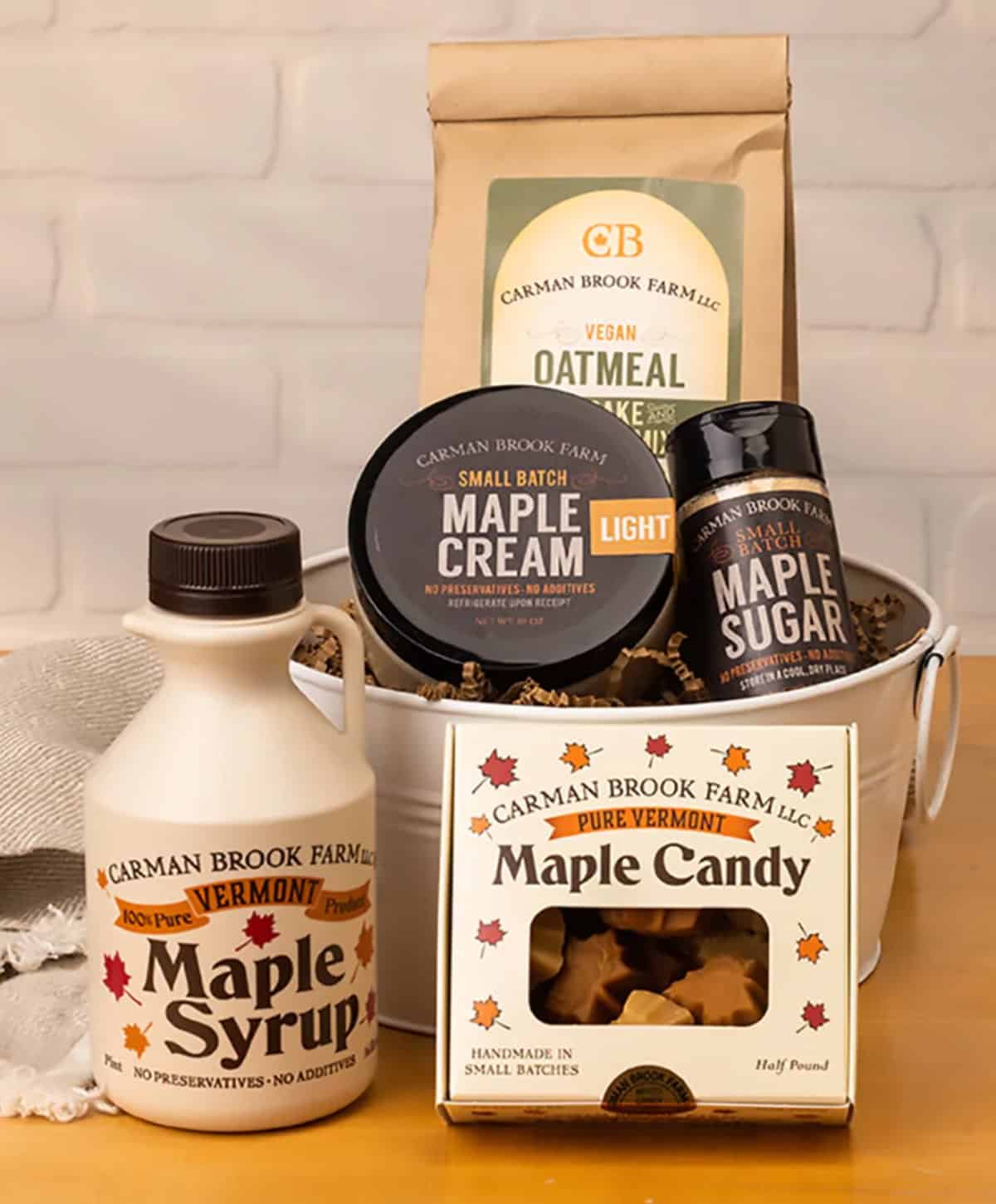 Vegan maple candy gift basket package. 