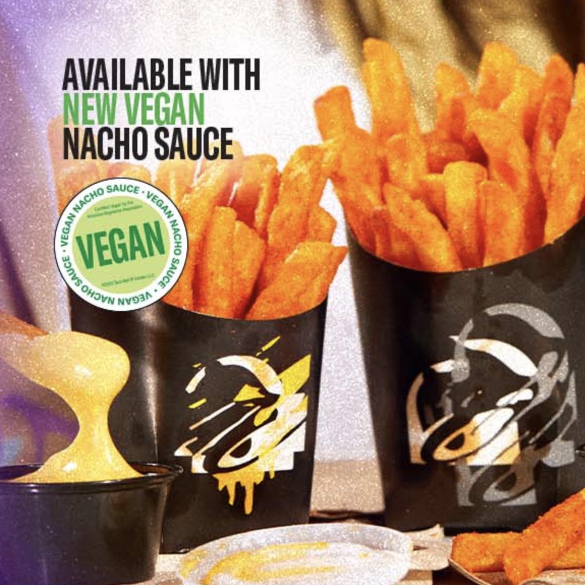 Vegan nacho cheese fries ad that appeared on the Taco Bell homepage during the launch.