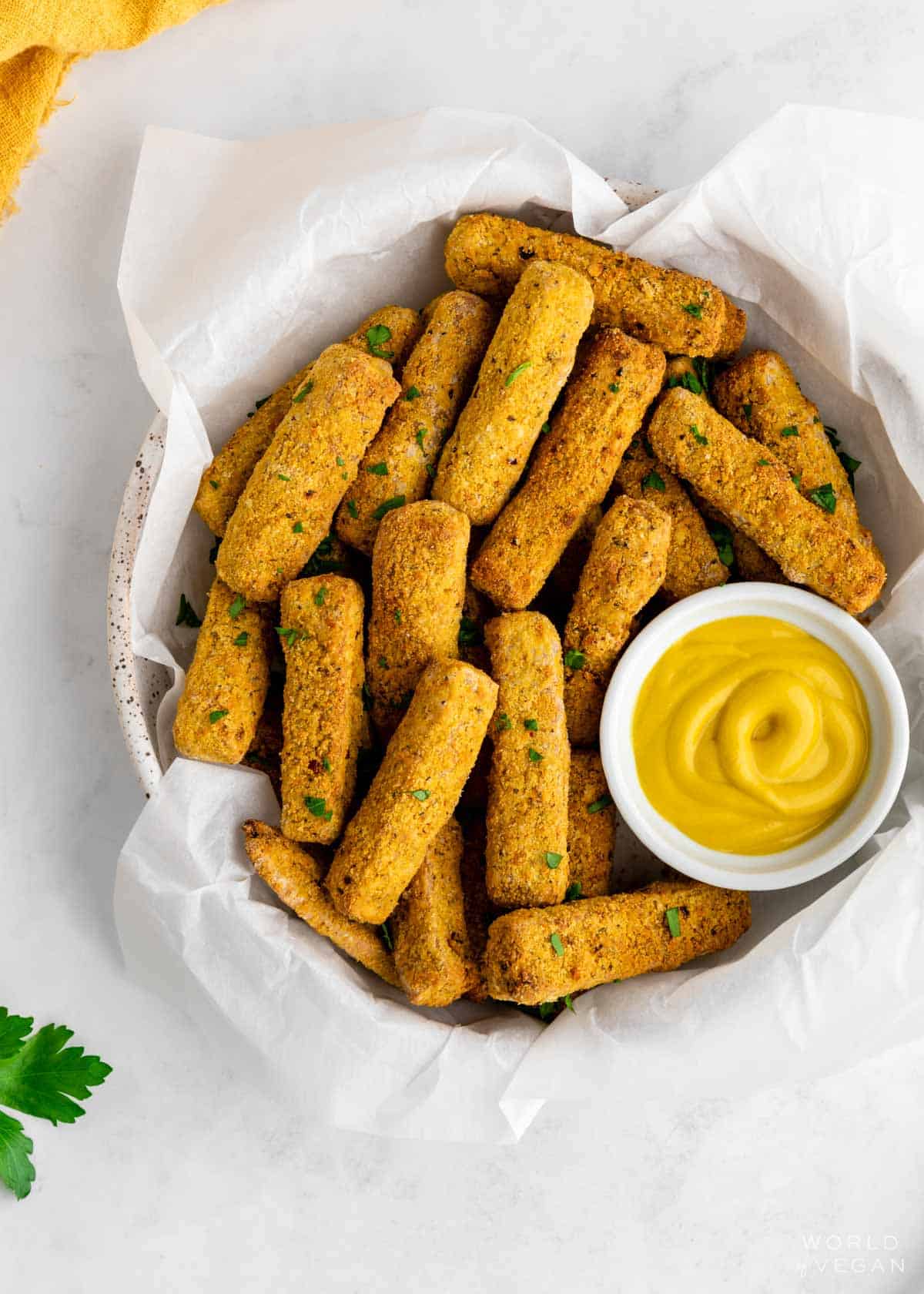 Basket of vegan tofu fries.