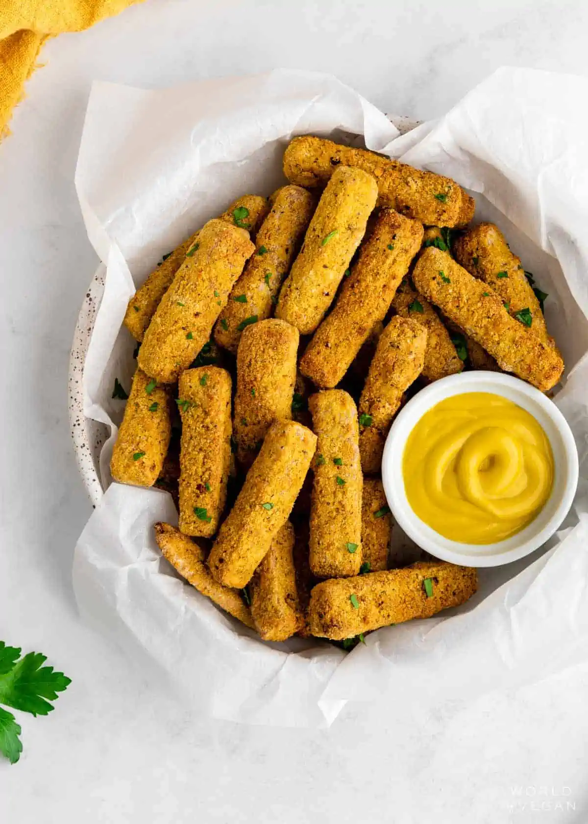 Basket of vegan tofu fries.