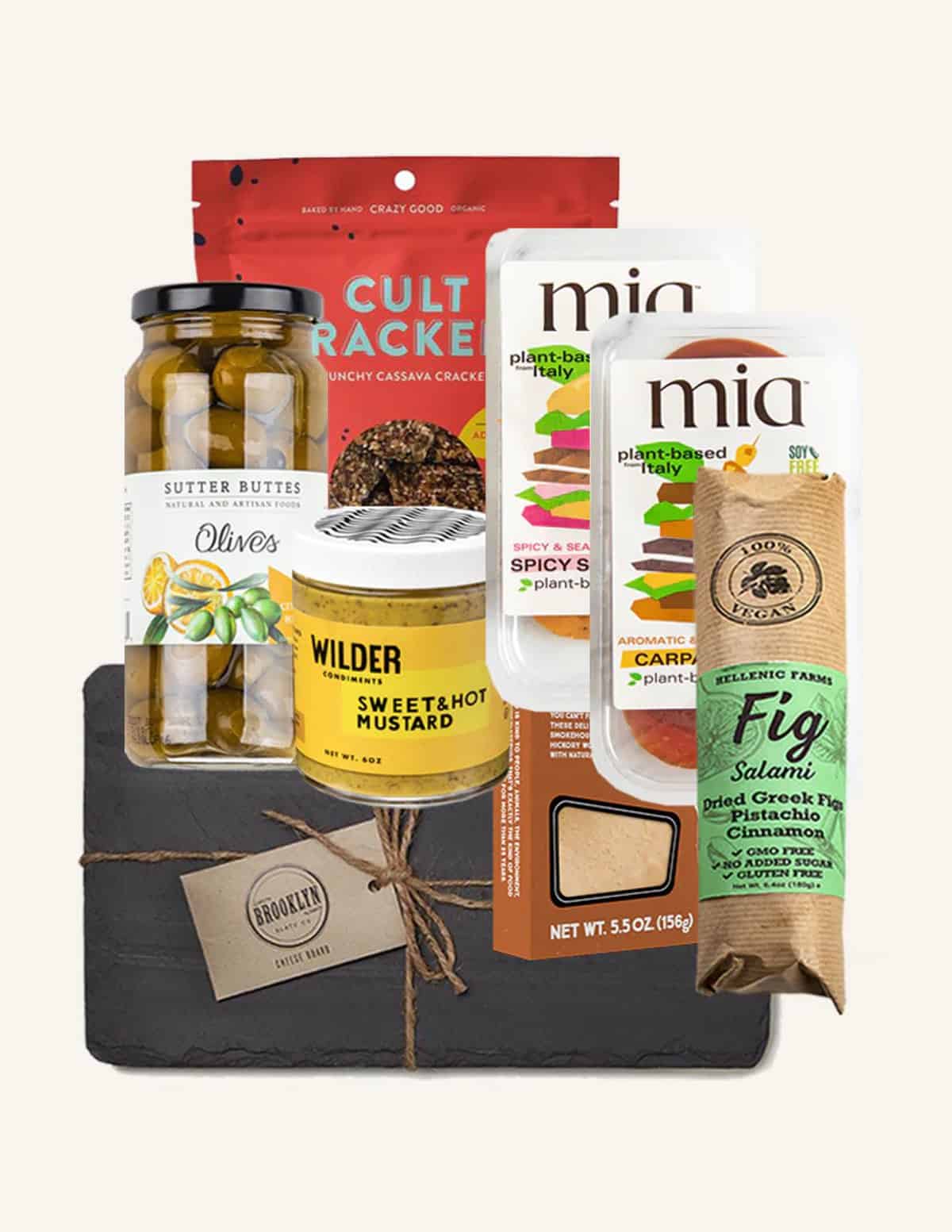 Vegan charcuterie meat and cheese board gift set from PlantBelly. 