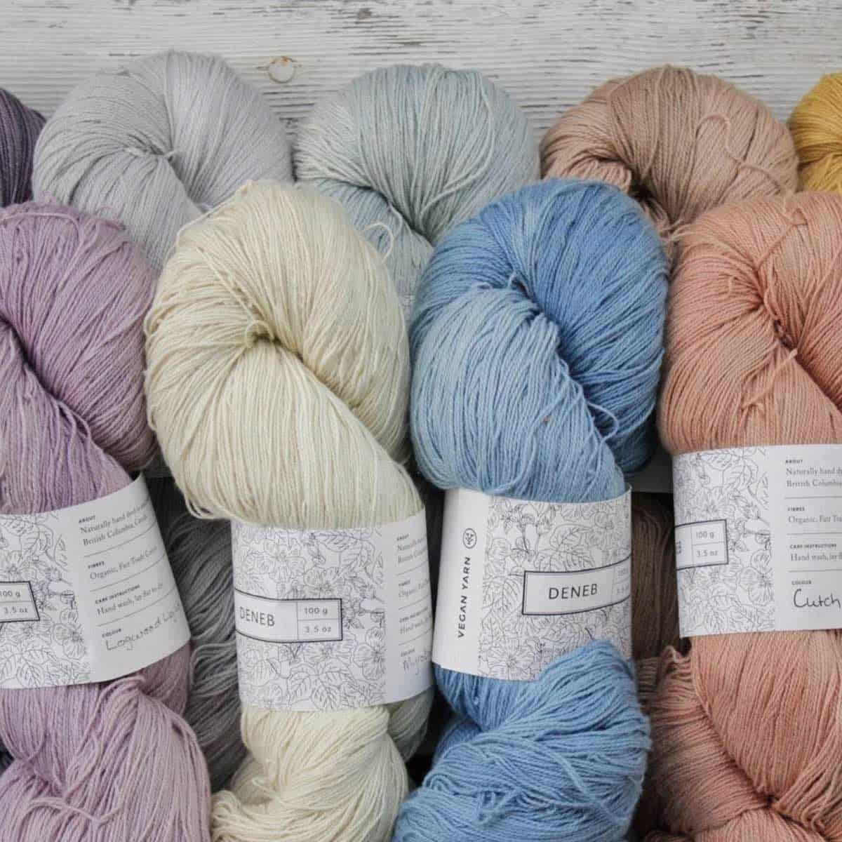 Pastel colored vegan yarn.