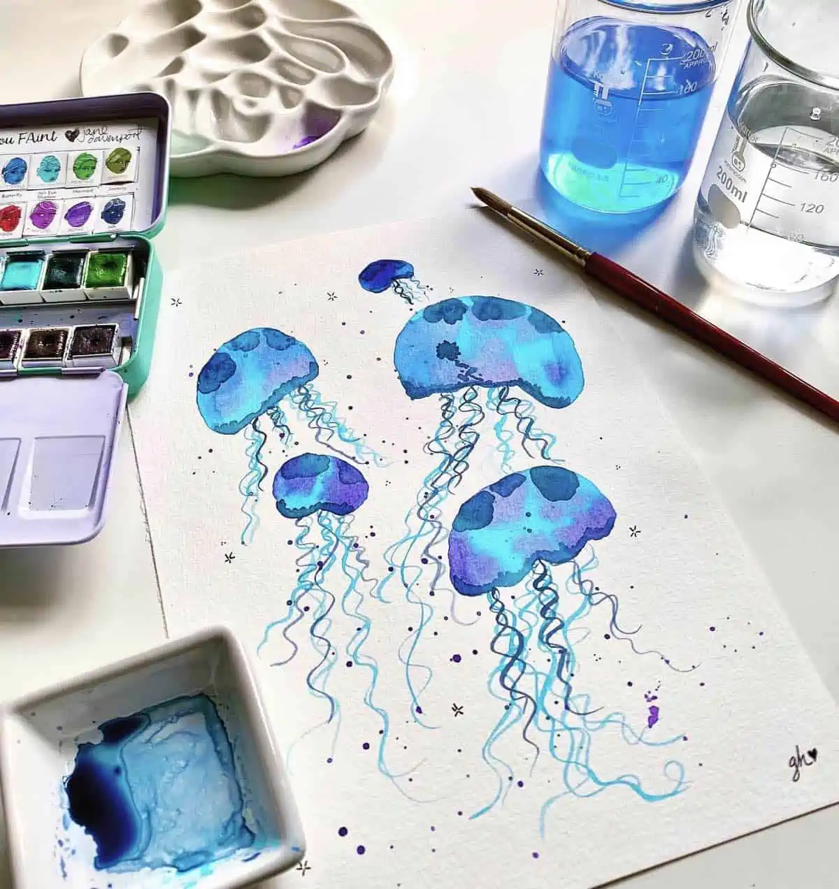 jellyfish watercolor painting with cruelty-free art supplies
