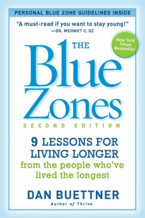 The book cover for The Blue Zones by Dan Buettner.