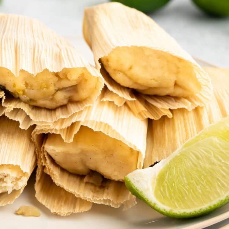 Vegan tamales on a serving platter.