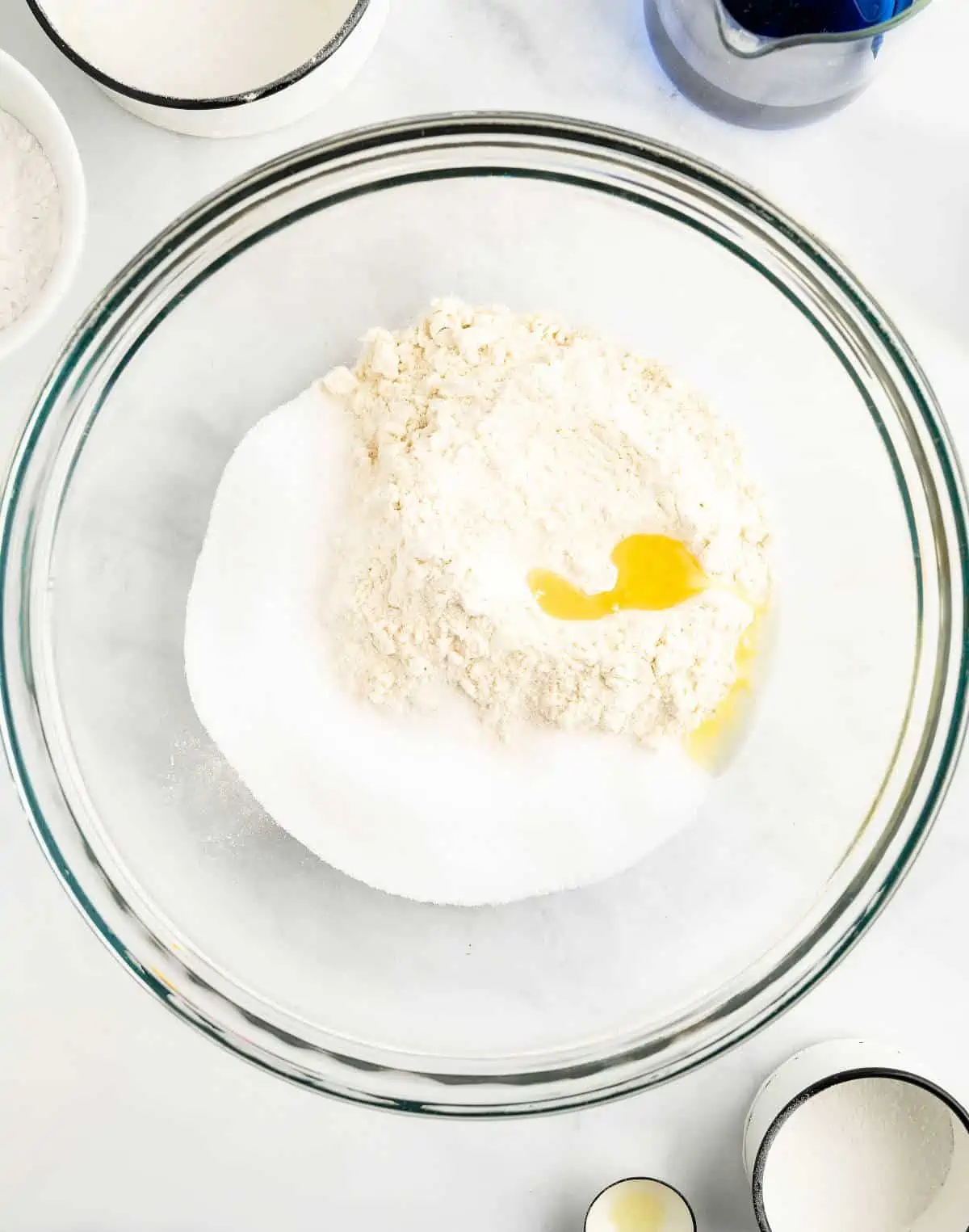 Flour, salt, and oil in a mixing bowl.