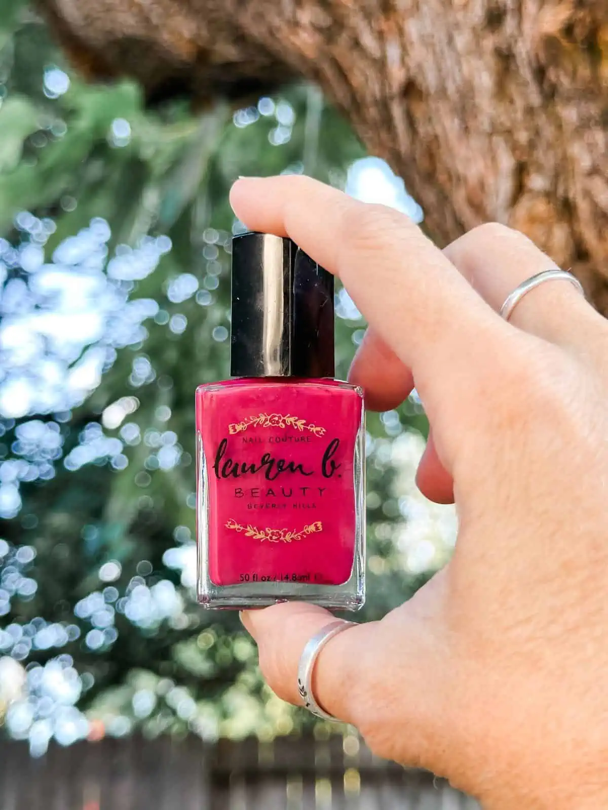 Hot pink nail polish by Lauren B Cosmetics. 
