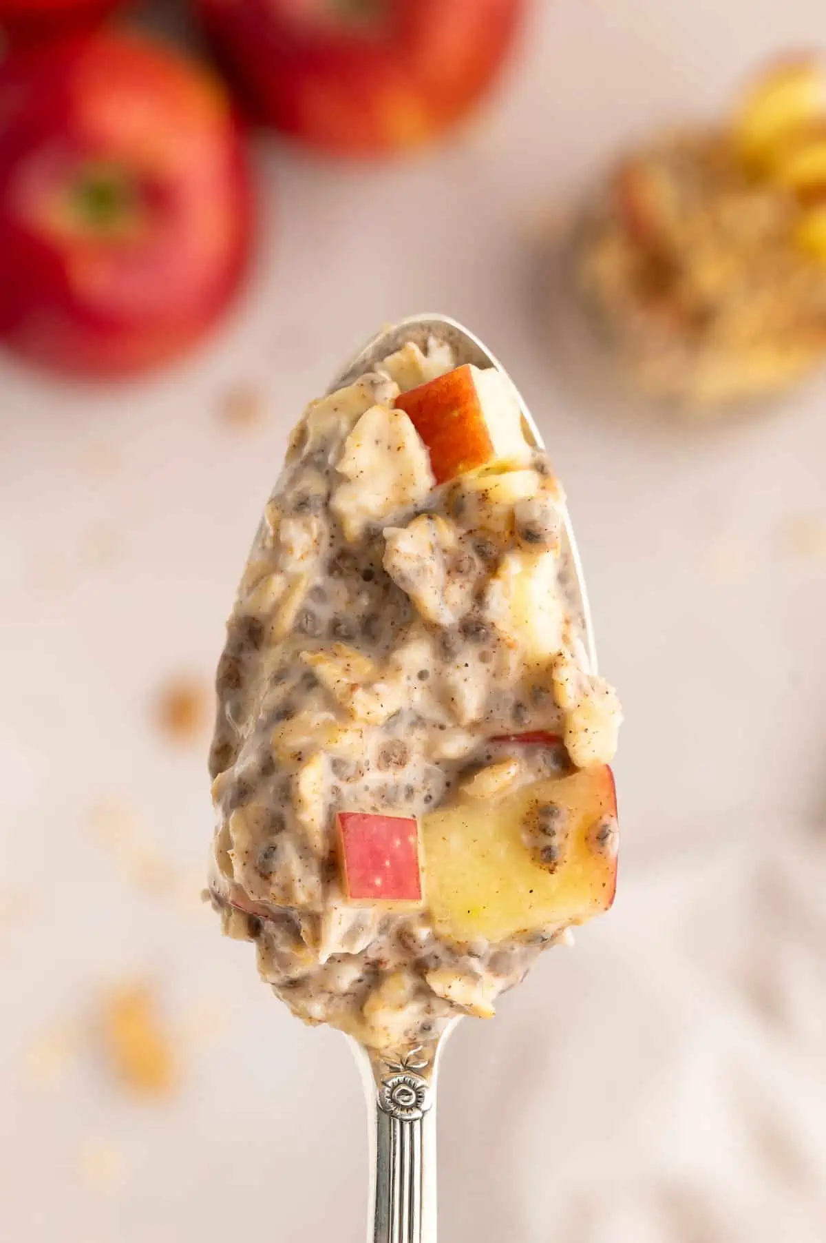 A spoonful of apple pie overnight oats.