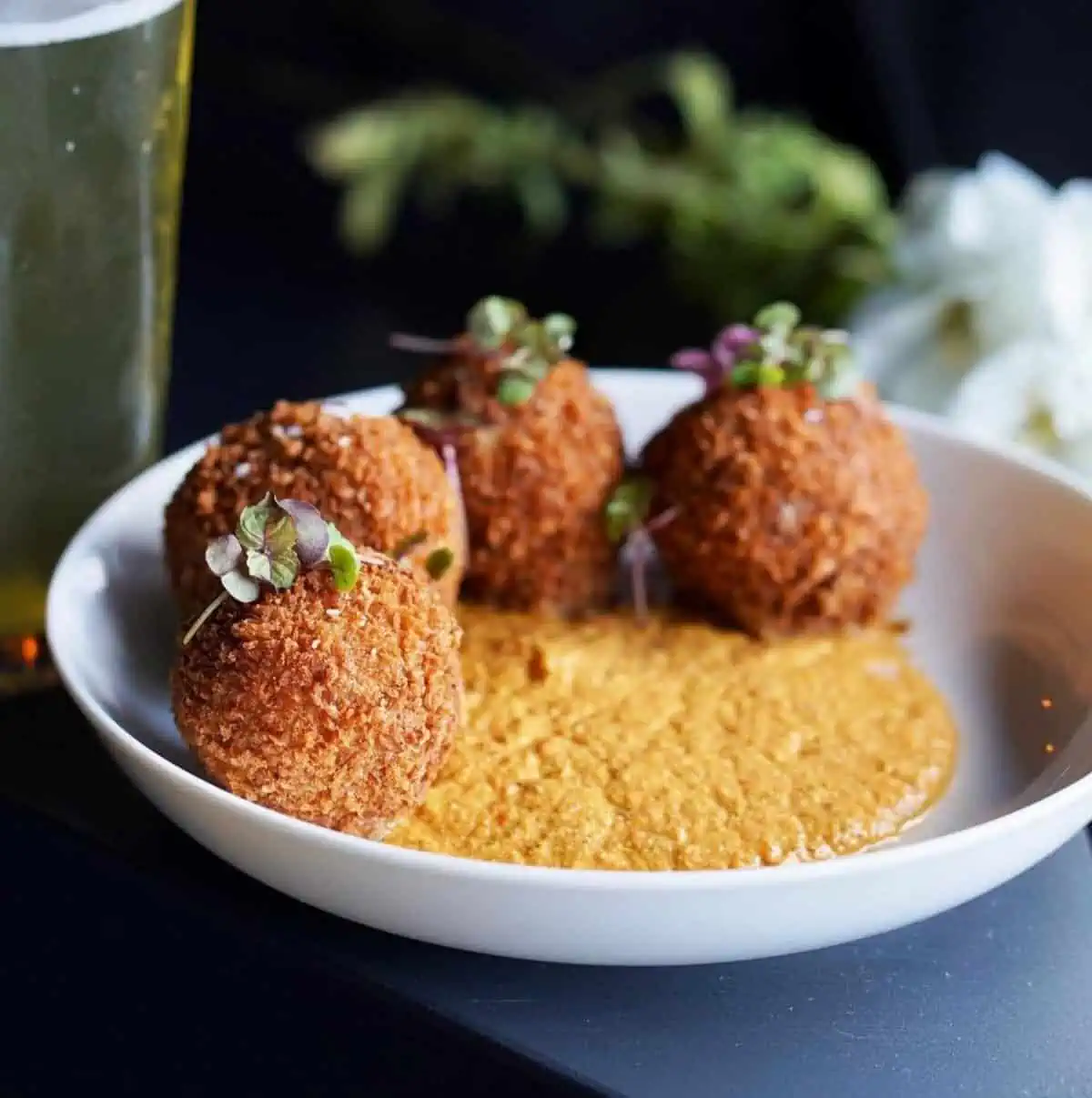 The Beer Plant's vegan sausage and potato croquettes.