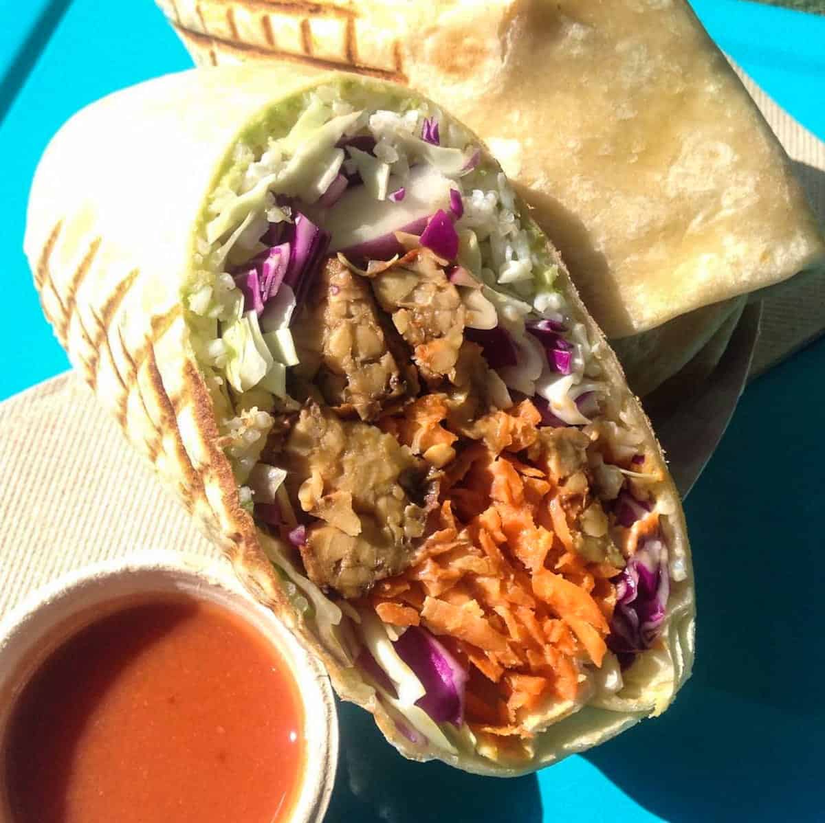 A buffalo burrito at The Vegan Yacht.