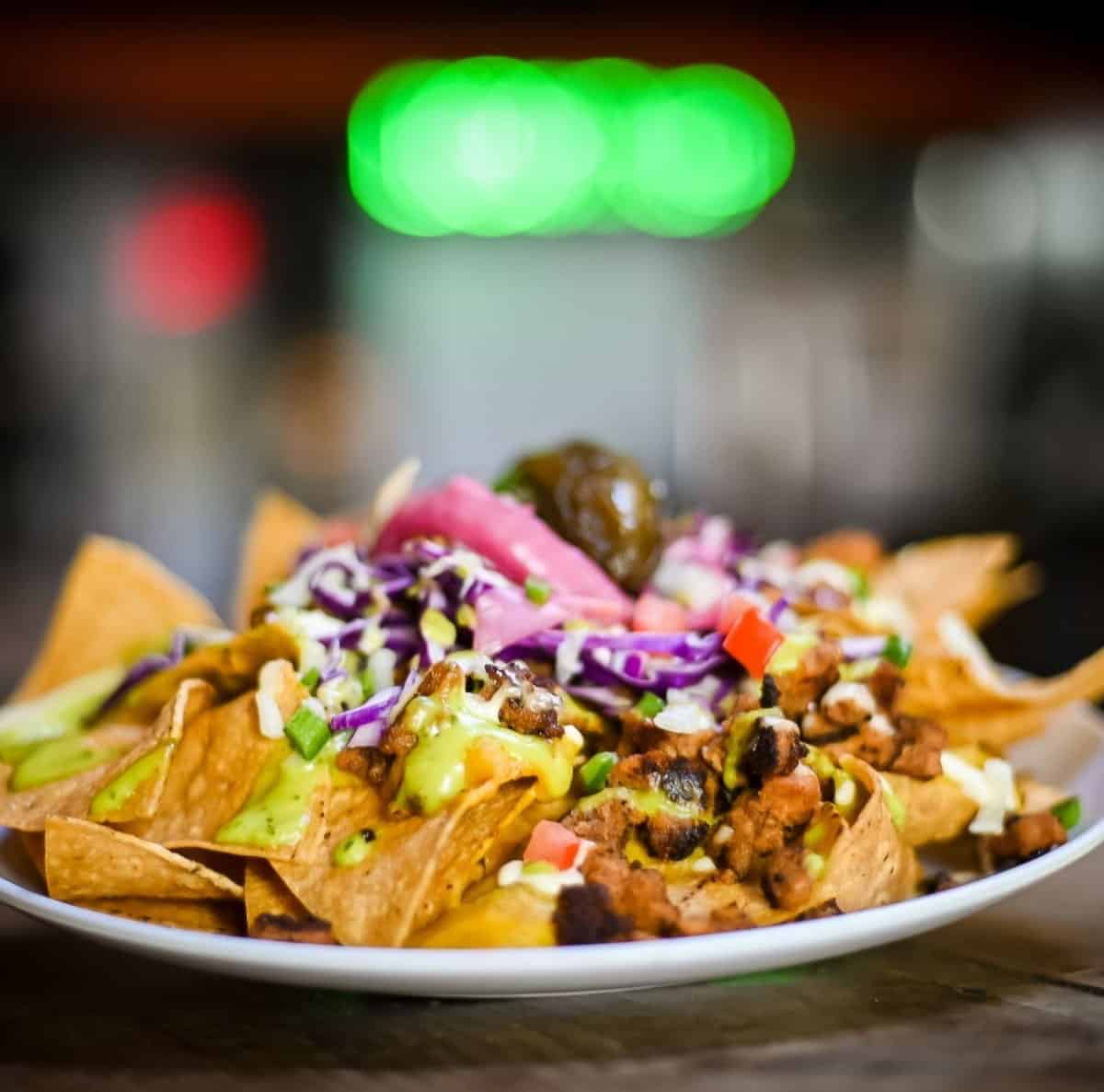 Vegan nachos at Lick it Up vegan Mexican street food.