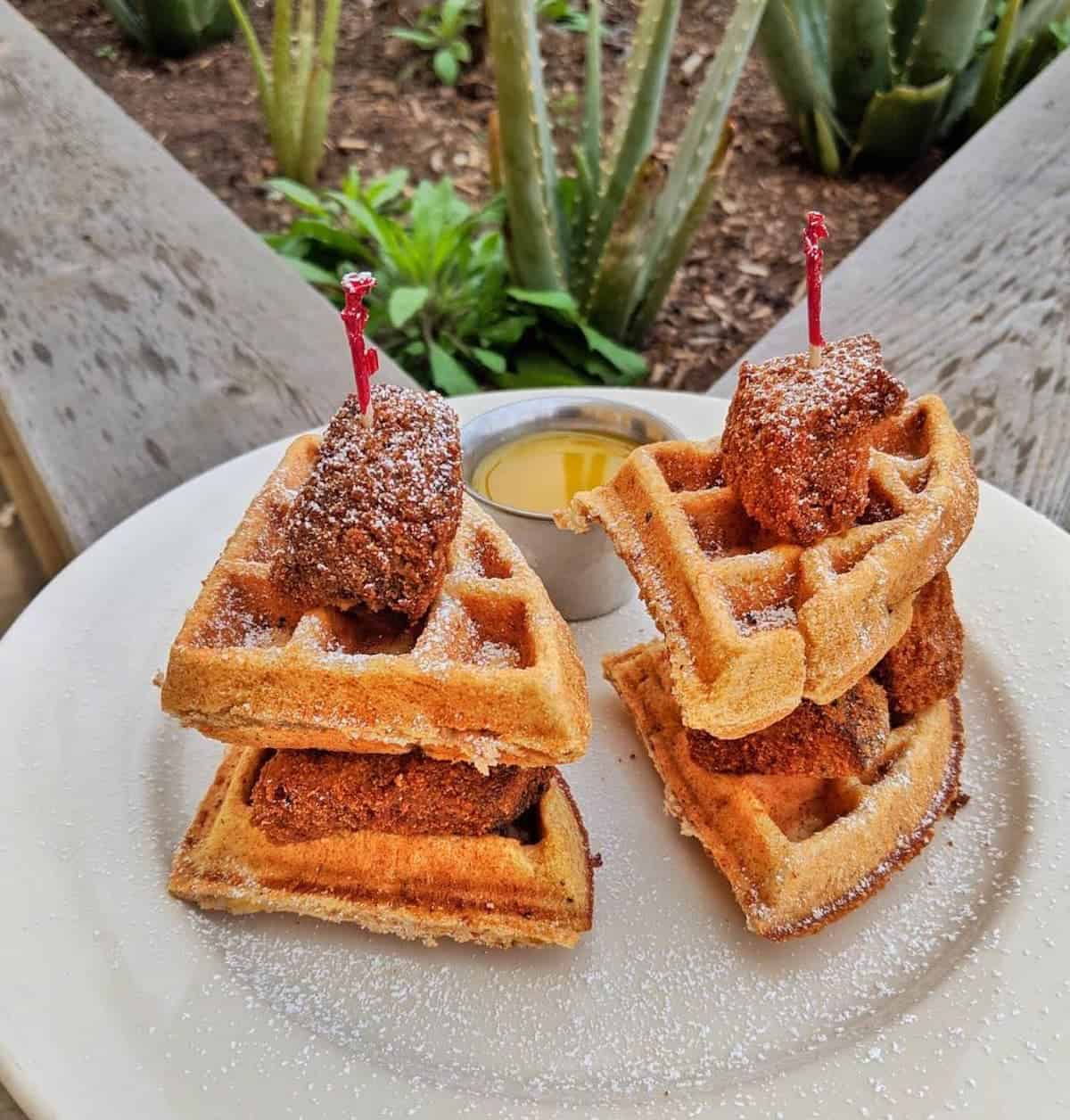 Vegan chicken and waffles at Mr. Natural.