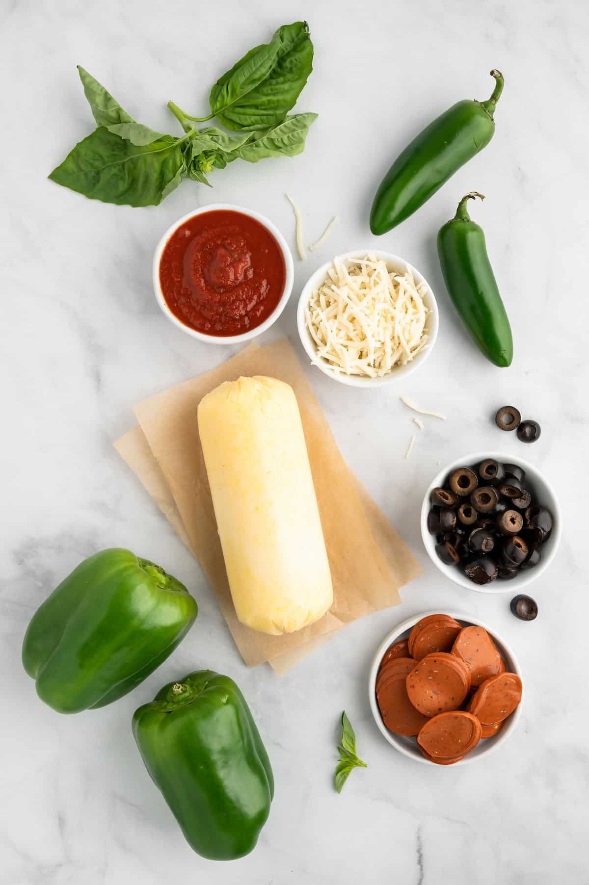Key ingredients for polenta pizza bites.