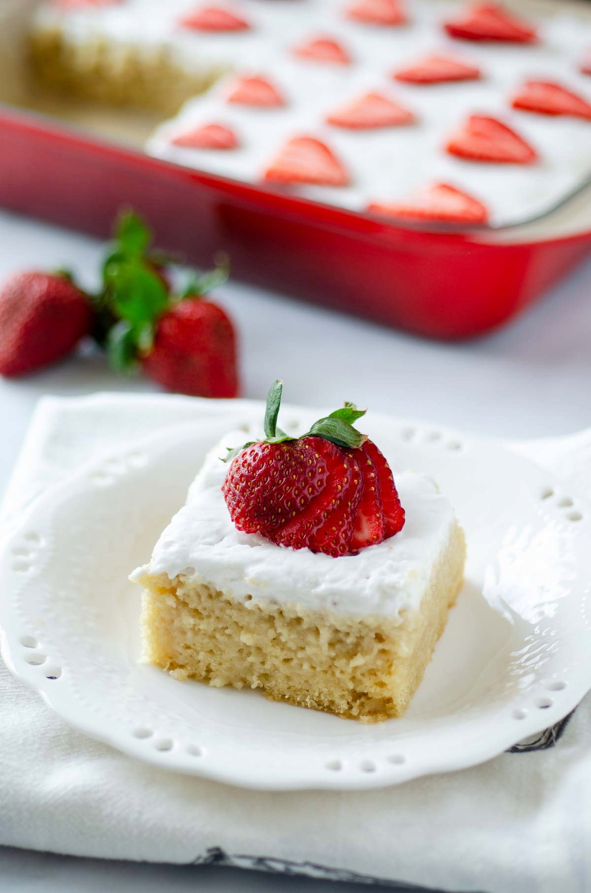 A piece of vegan tres leches cake.