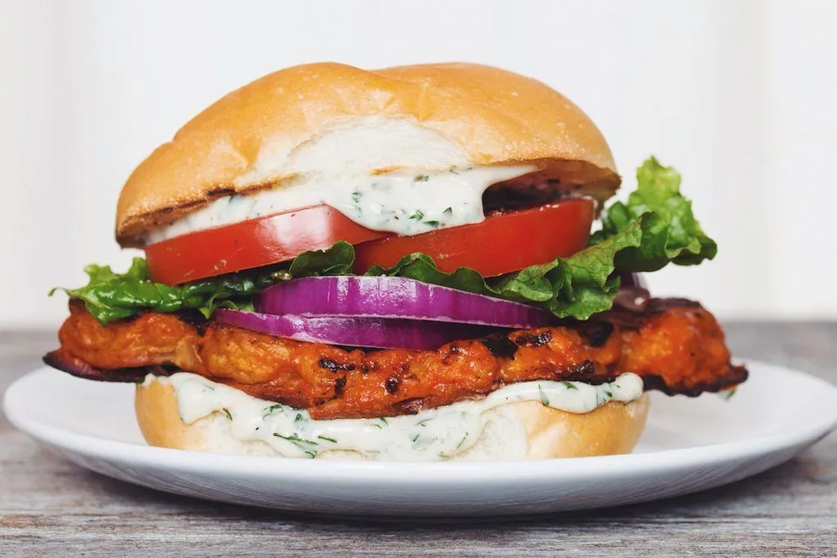 A vegan buffalo cauliflower sandwich.