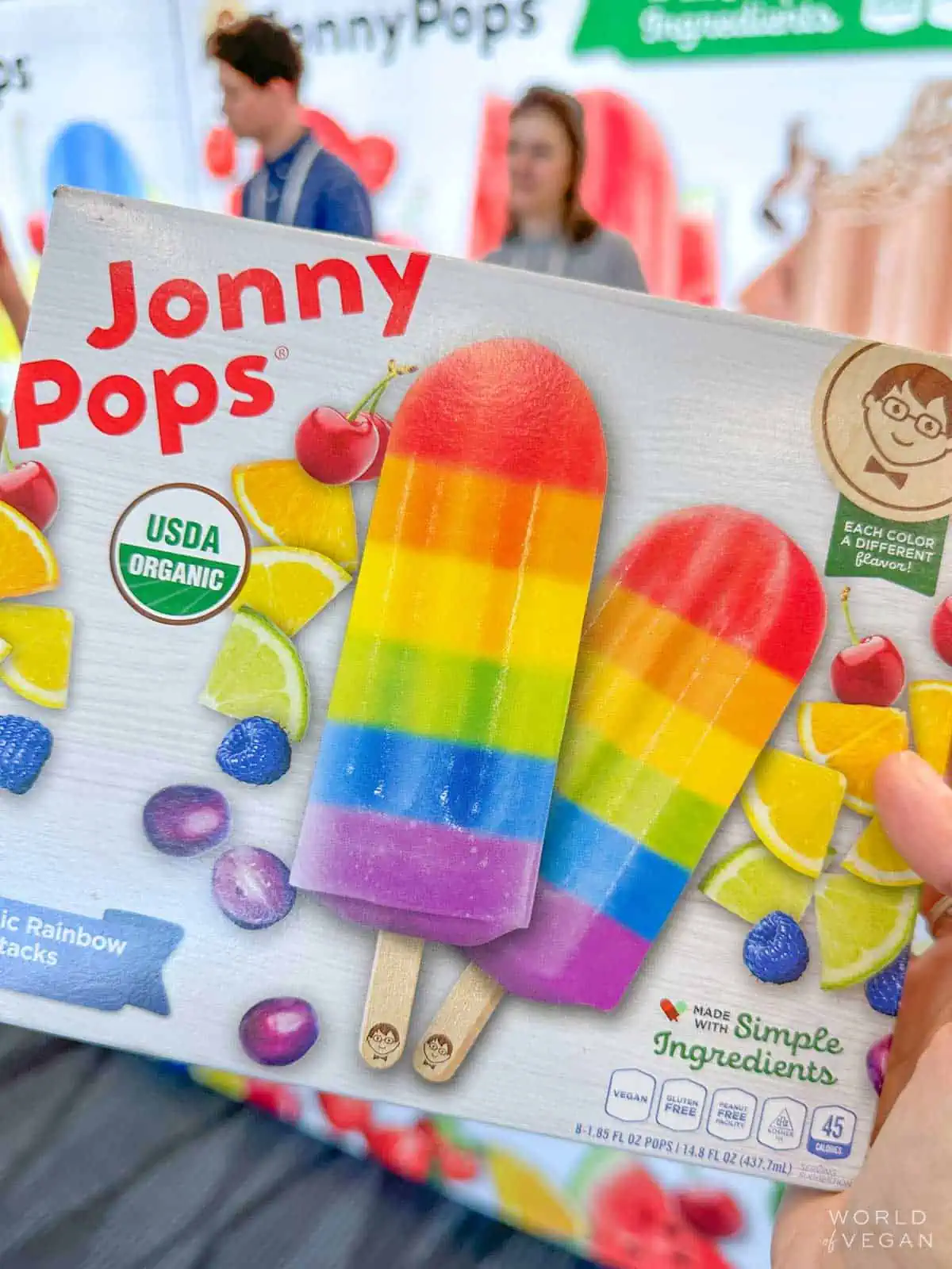 A package of Jonny Pops vegan rainbow popsicles.