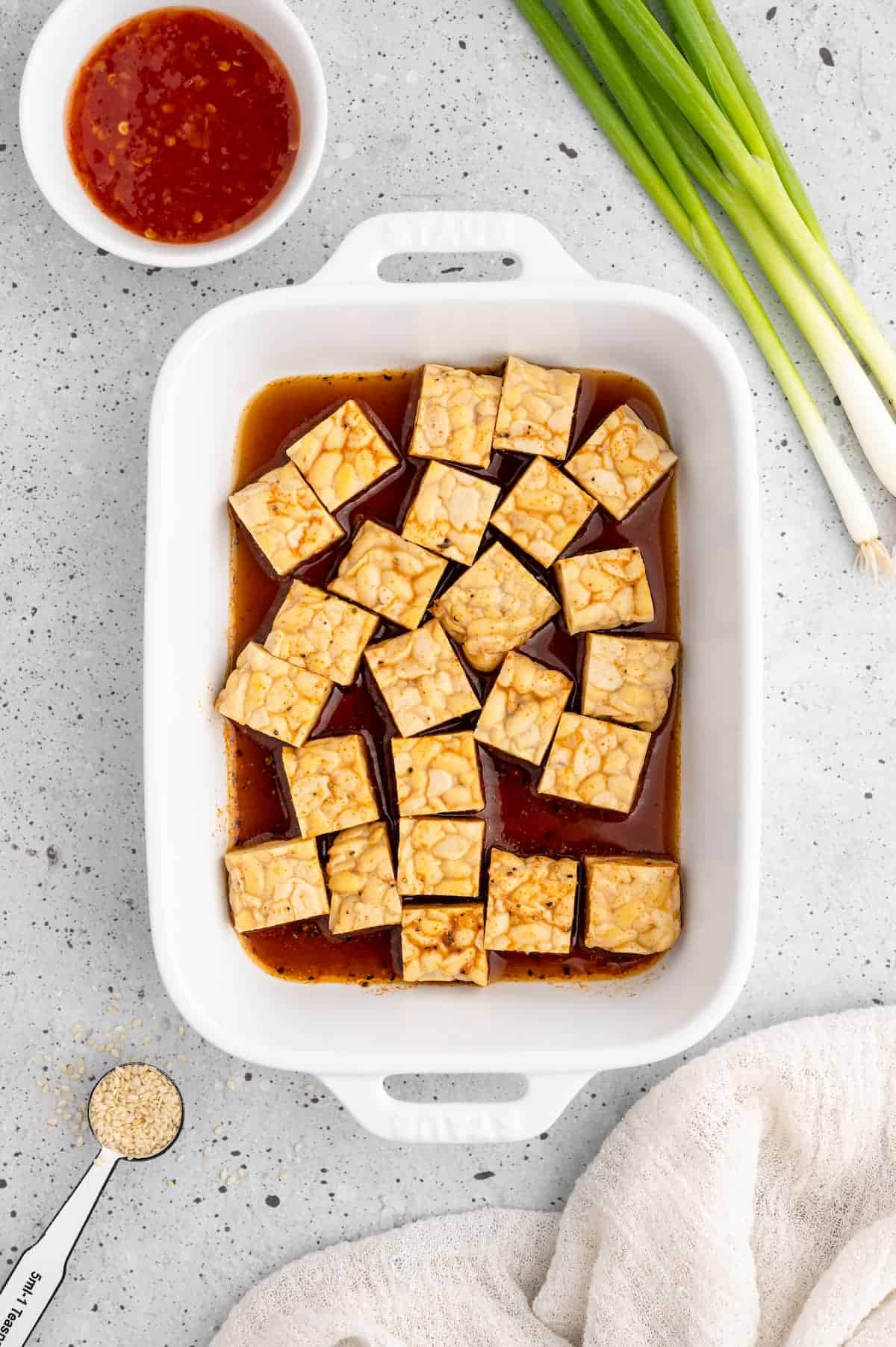 Tempeh in a marinade.