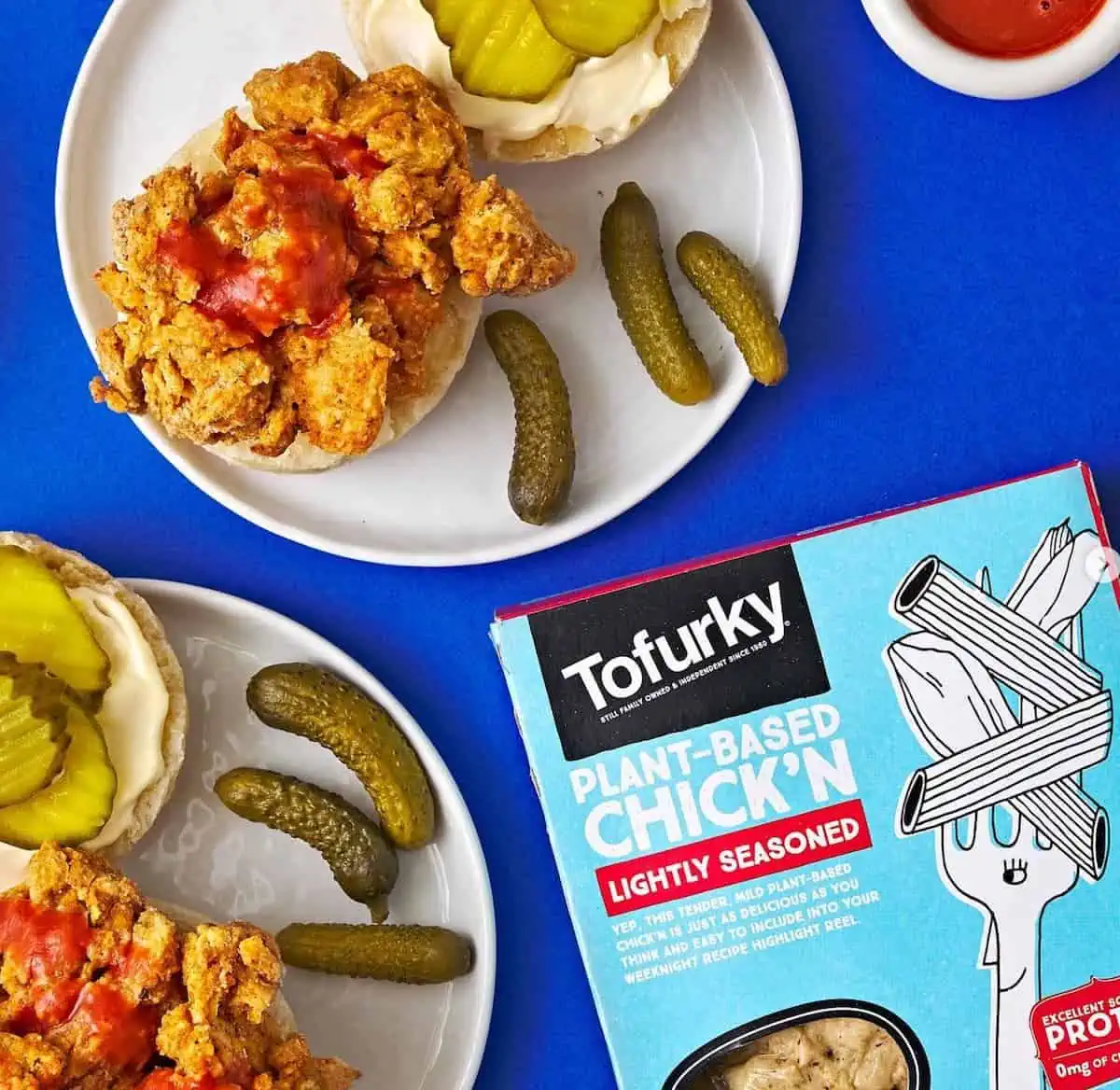 A package of Tofurky brand plant-based chicken on sandwiches.