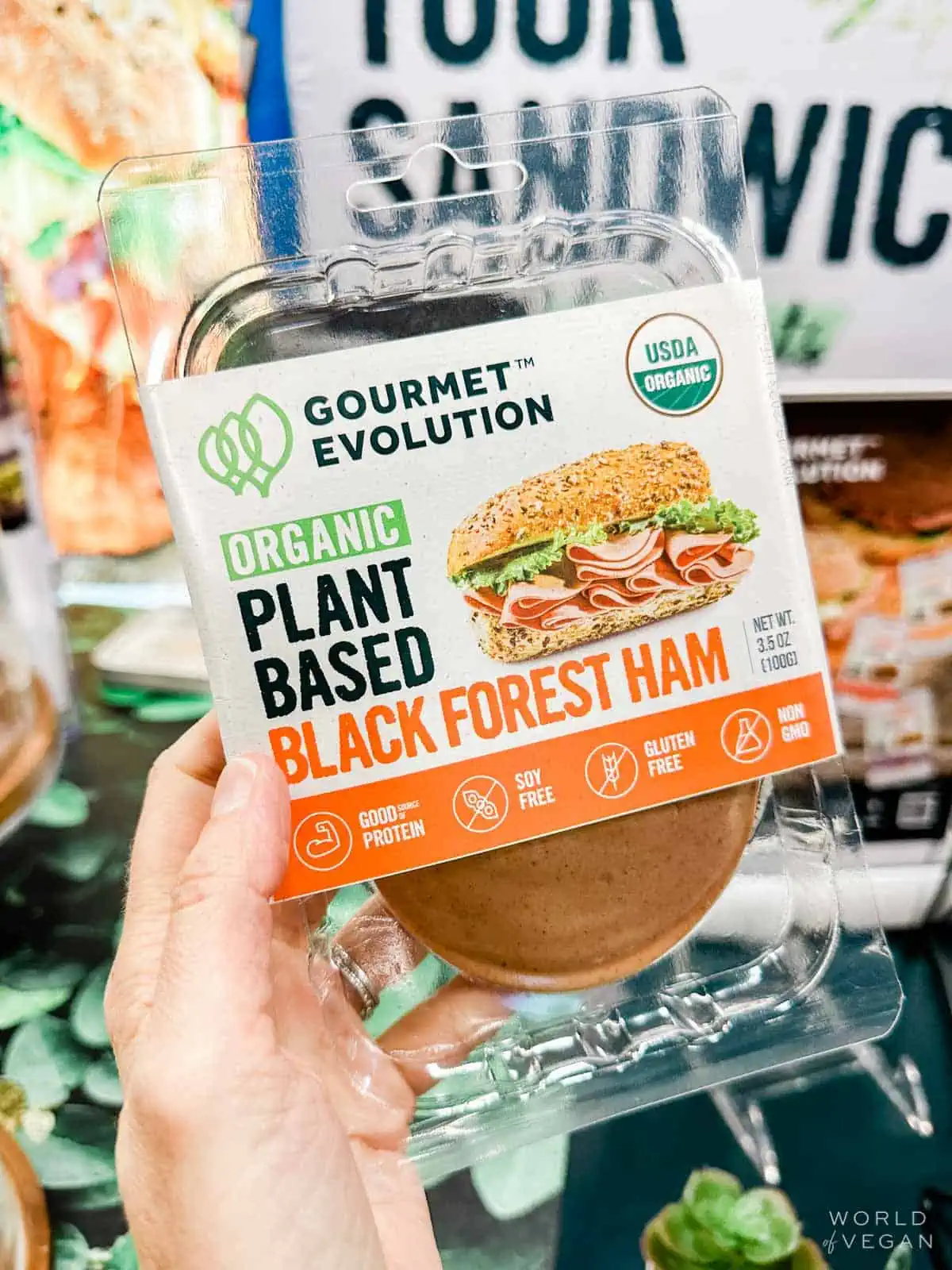 A package of plant-based black forest ham by Gourmet Evolution.