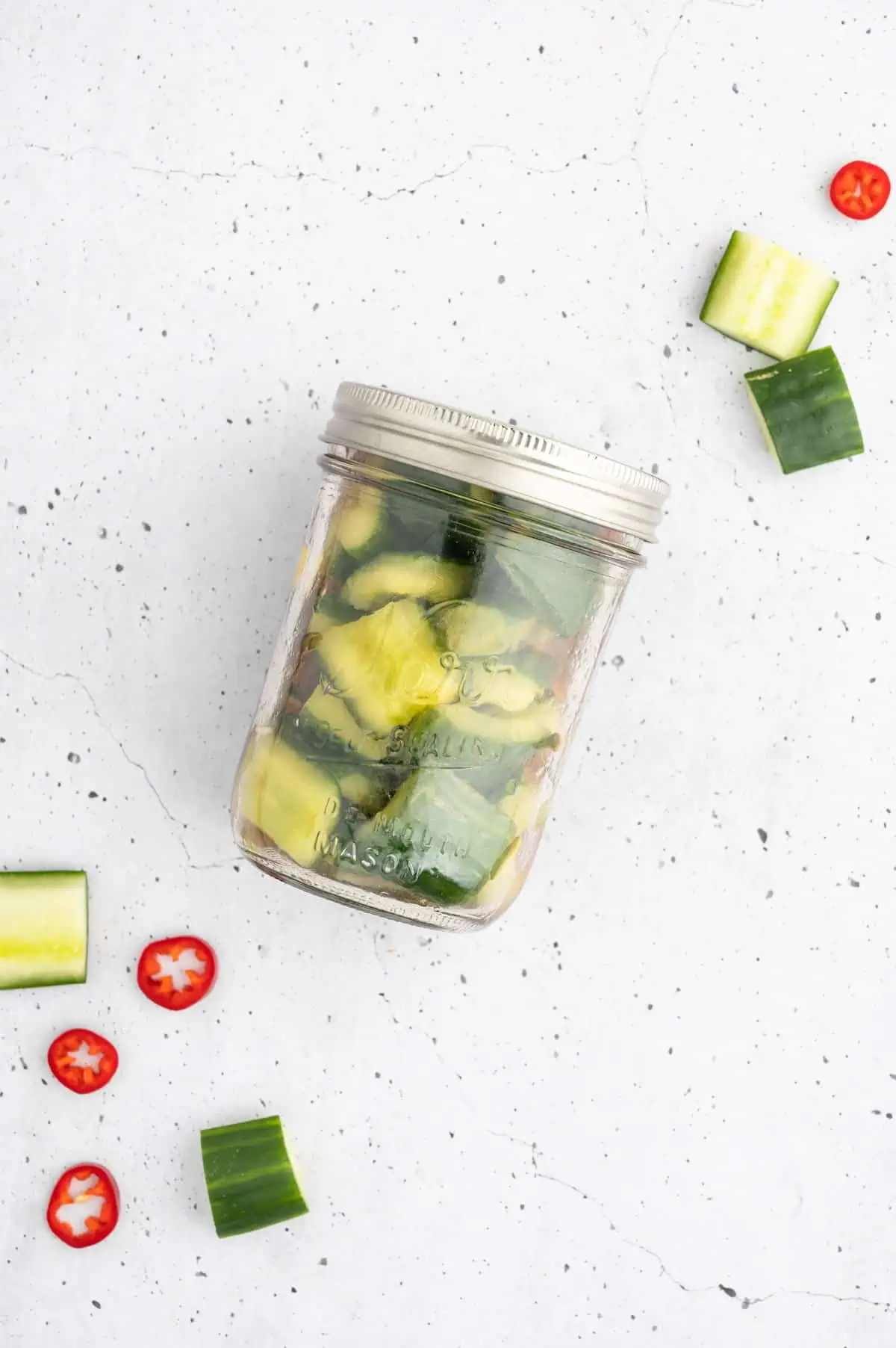 A jar of Japanese pickled cucumbers.