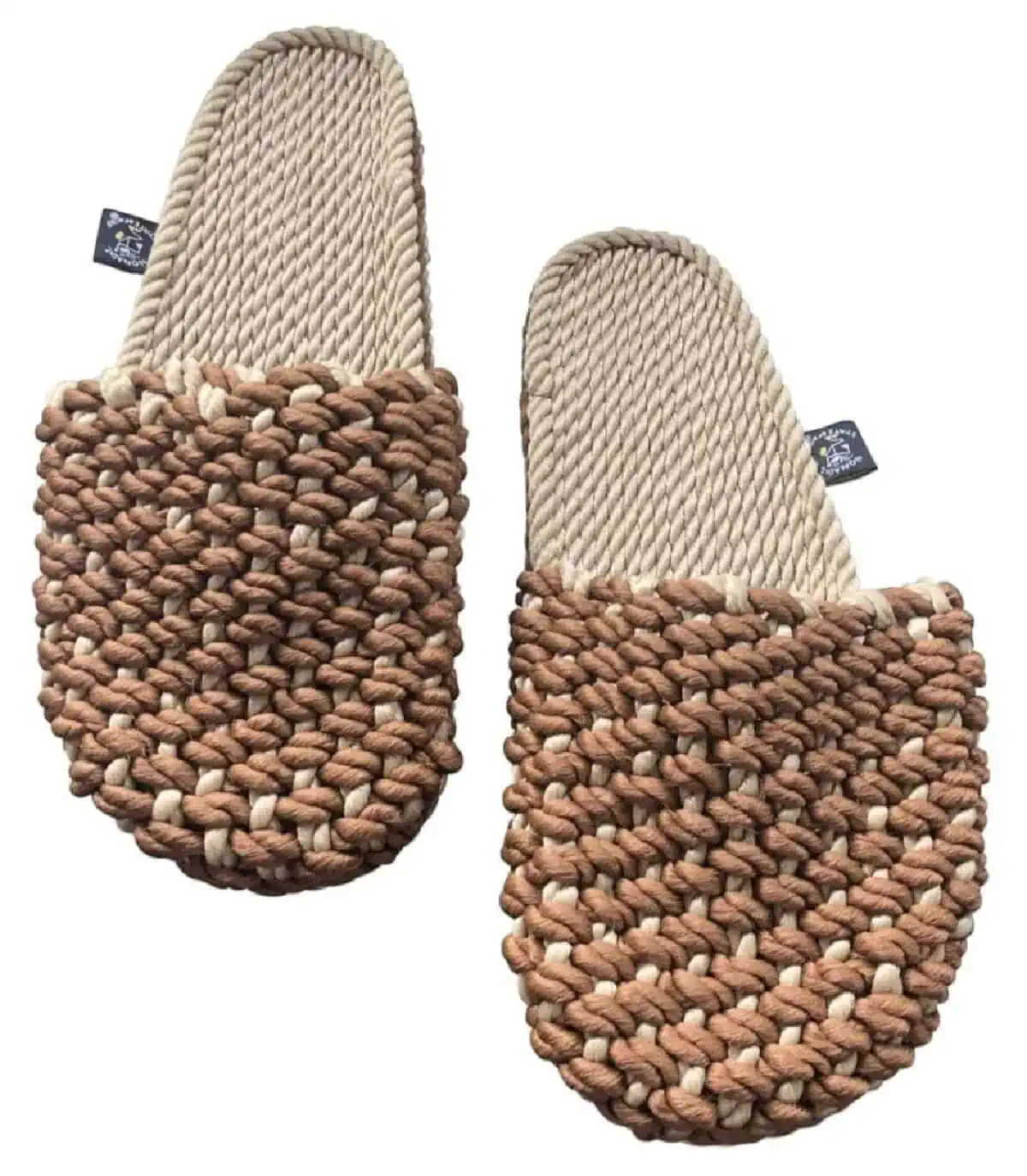 A pair of camel-colored rope slippers by the brand, Nordic State of Mind.