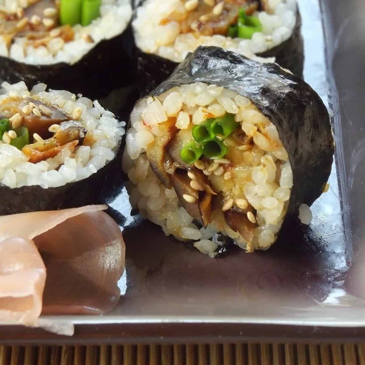 A vegetable eggplant maki roll.