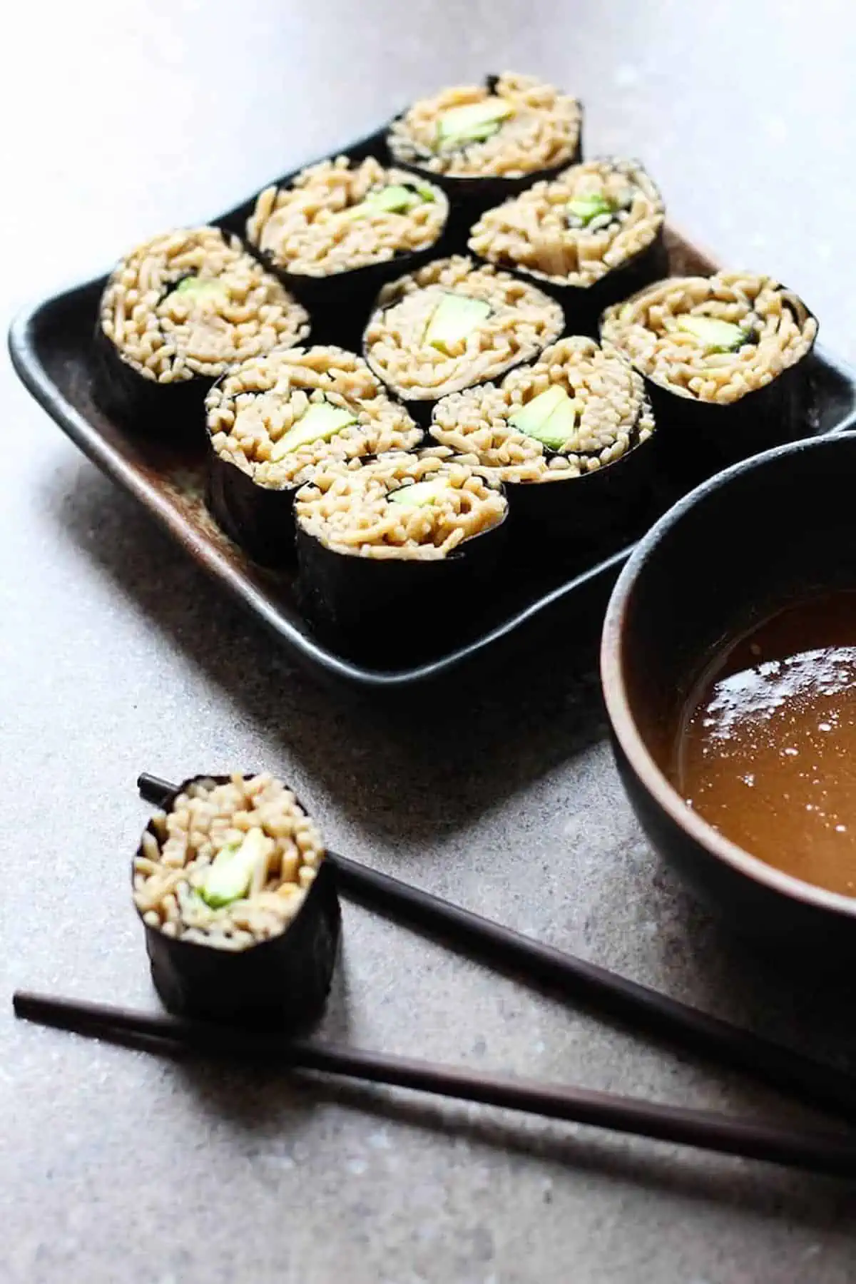 Maki rolls made with soba noodles instead of rice.