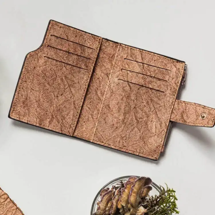 Vegan leather wallet made from mushroom mycelium.