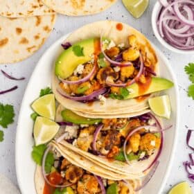 A plate of vegan cauliflower tacos.